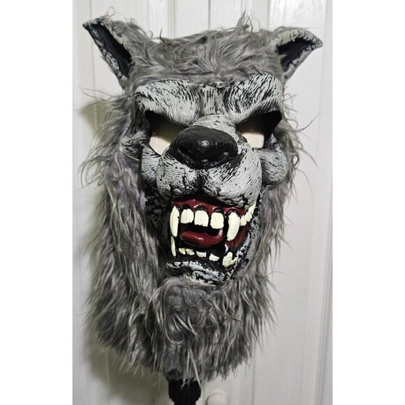 Werewolf Mask Halloween Overhead Full Head Faux Fur Wolf Fangs Scary Evil - Picture 2 of 9